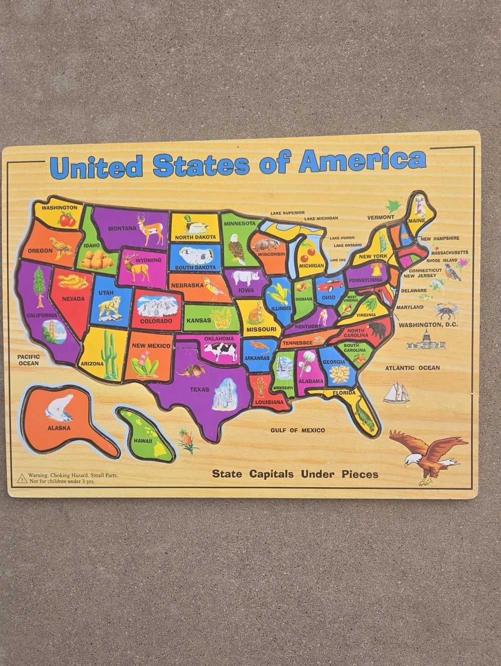 United States of America Wooden Puzzle Map - Colorful State Pieces